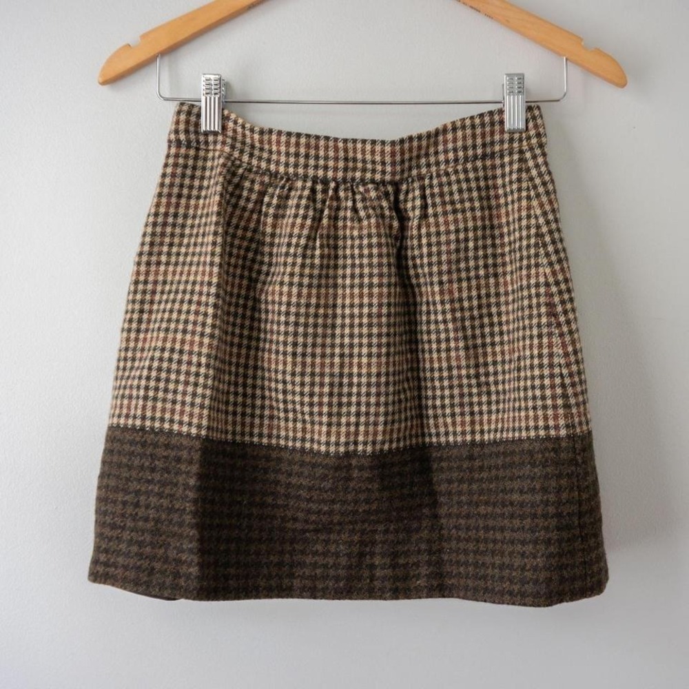 J. Crew Lambswool Tweed Gingham Plaid Skirt